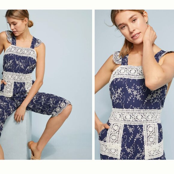 Nightcap Floral Cotton Eyelet Lace Overall Jumpsuit - Picture 8 of 13